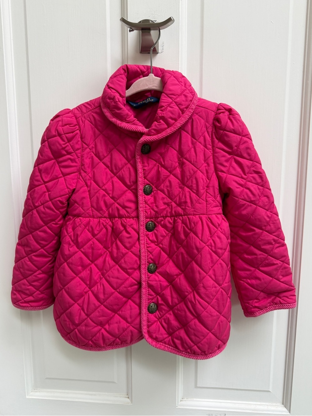 Polo by Ralph Lauren Girls' 4 4T Hot Pink Quilted Puffer Jacket with Bow